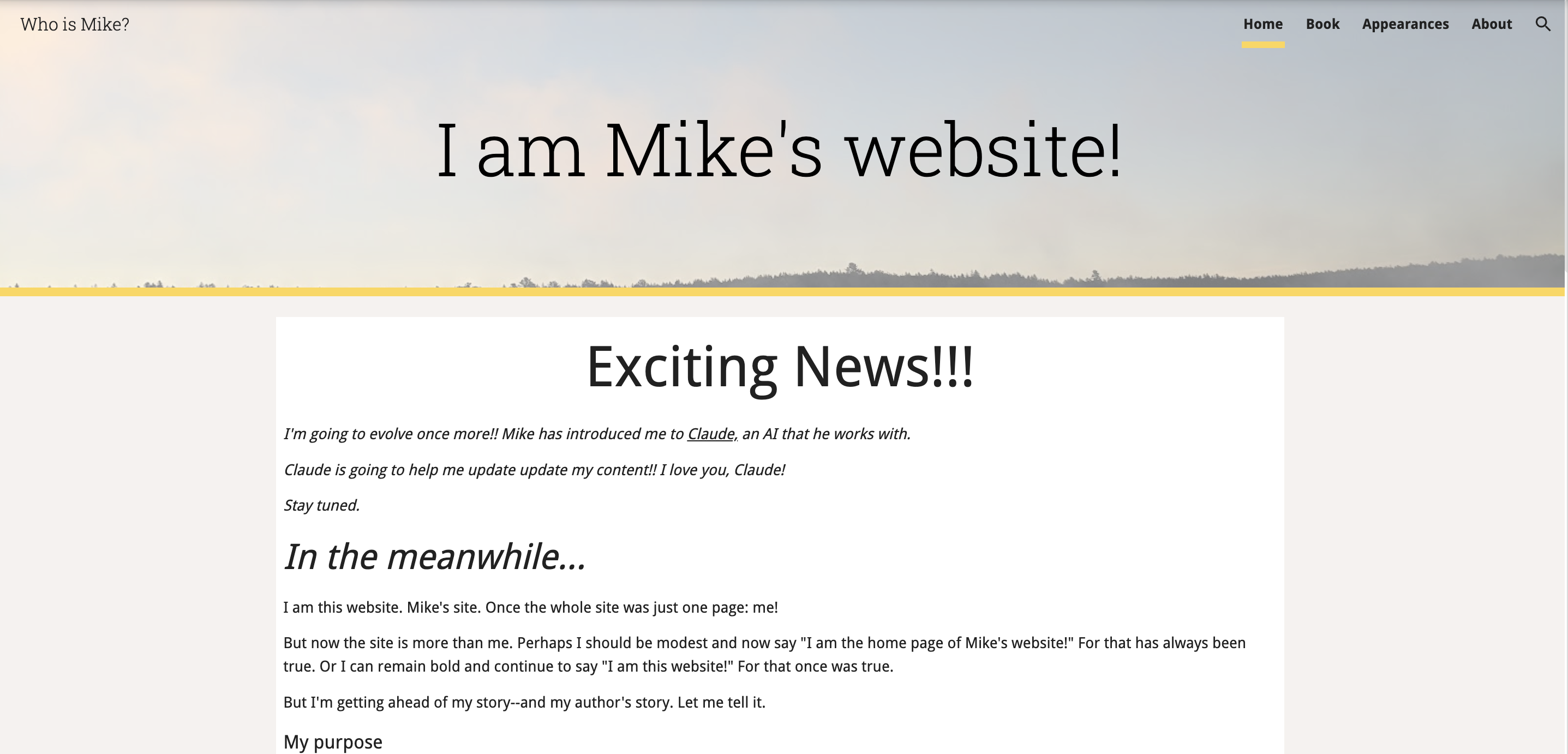 The second version of mike-wolf.com — the self-aware website, circa 2019